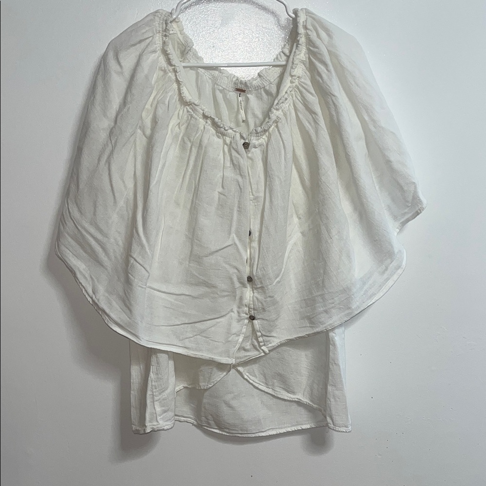 Free People Off-White Sheer Button Front Peasant Top